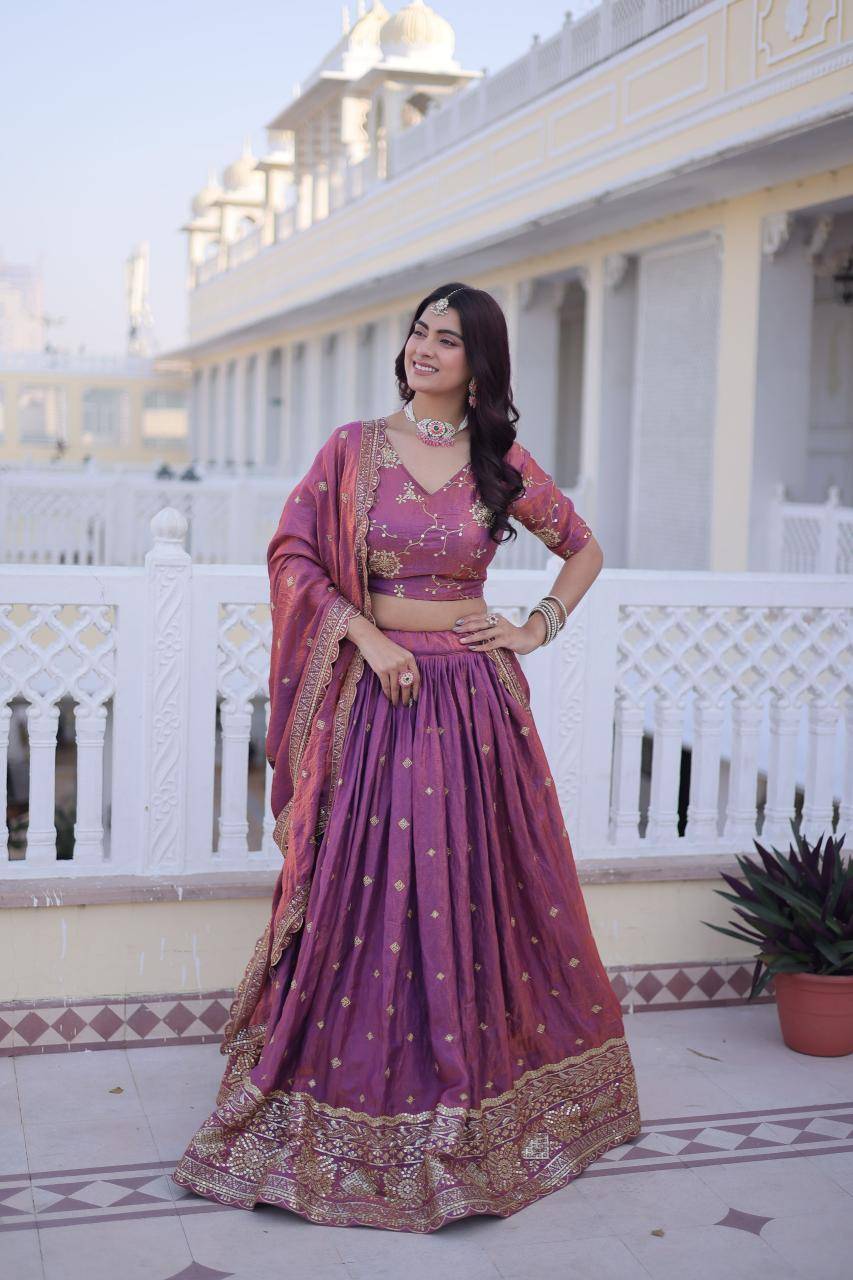 KA 5066 Silk Purple Fancy lehenga choli supplier in Surat